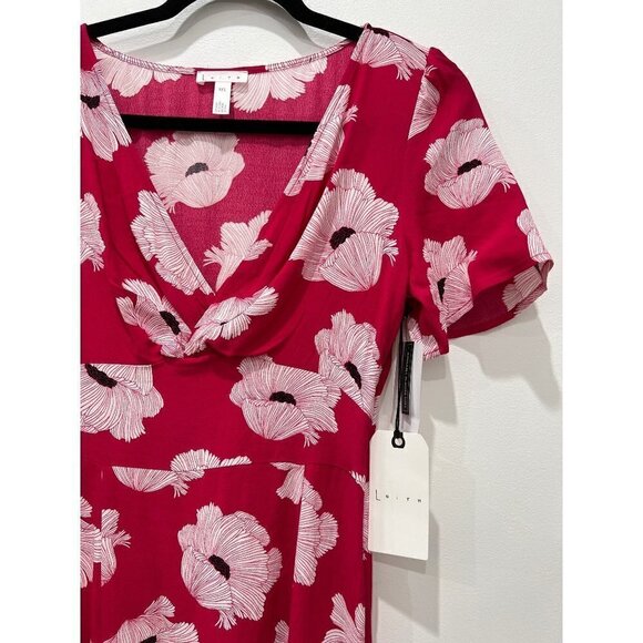 NWT Leith Size XXS Pink / Red Beetroot Linear Floral Dress MSRP $49 - Picture 4 of 11